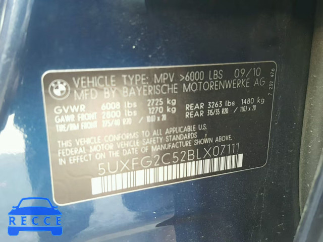 2011 BMW X6 XDRIVE3 5UXFG2C52BLX07111 image 9