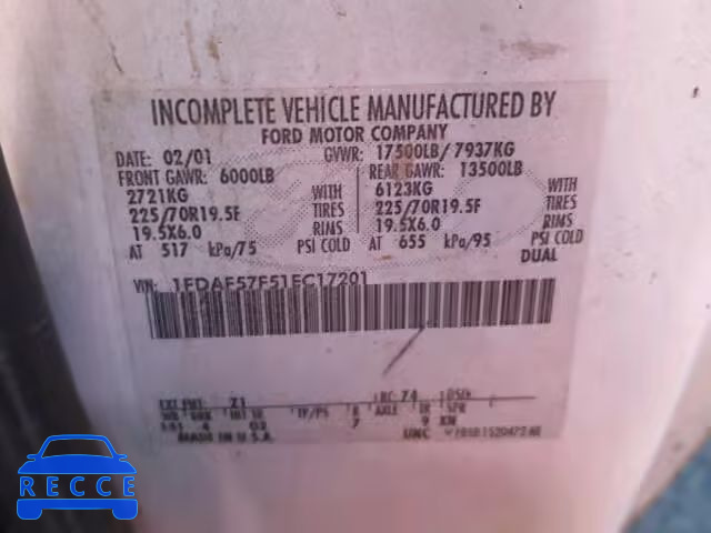 2001 FORD F550 SUPER 1FDAF57F51EC17201 image 9