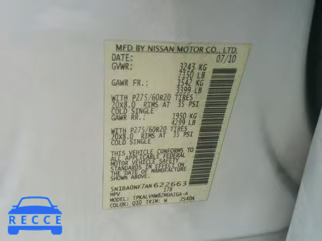 2010 NISSAN ARMADA PLA 5N1BA0NF7AN622663 image 9