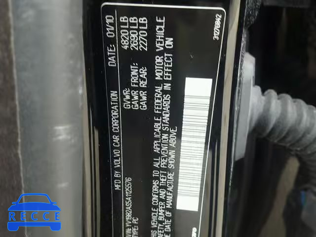2010 VOLVO S80 3.2 YV1982AS5A1125576 image 9