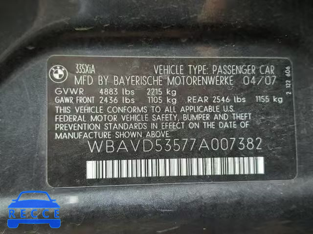 2007 BMW 335 XI WBAVD53577A007382 Bild 9