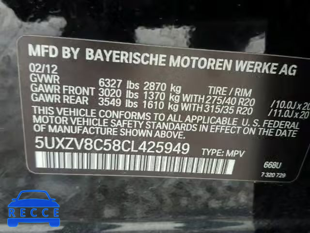 2012 BMW X5 XDRIVE5 5UXZV8C58CL425949 Bild 9