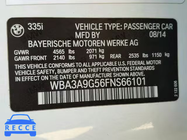 2015 BMW 335 I WBA3A9G56FNS66101 image 9