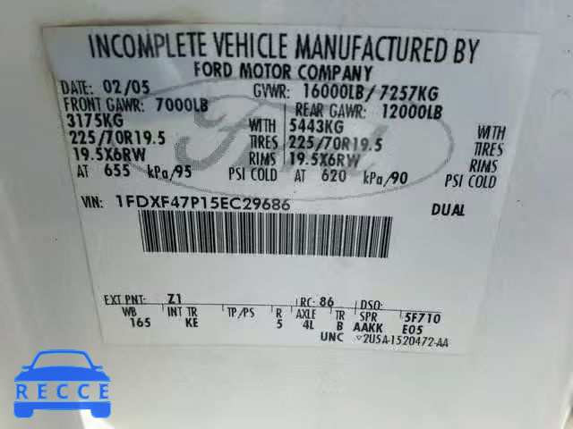 2005 FORD F450 SUPER 1FDXF47P15EC29686 image 9