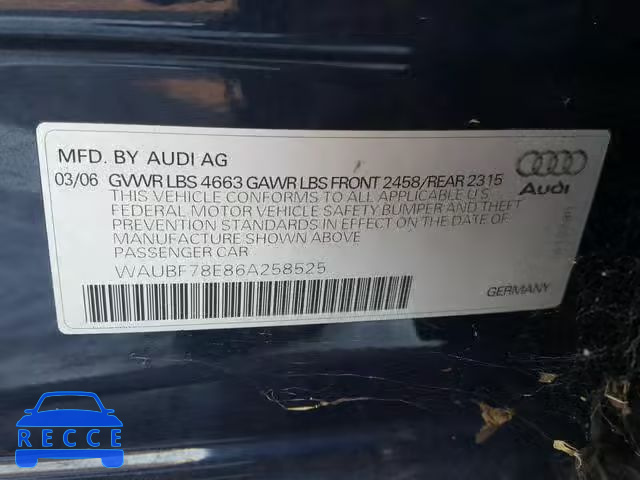 2006 AUDI A4 S-LINE WAUBF78E86A258525 image 9