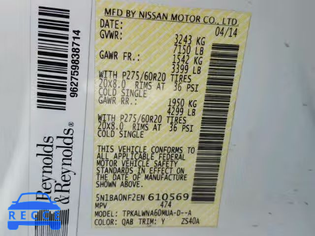 2014 NISSAN ARMADA PLA 5N1BA0NF2EN610569 image 9