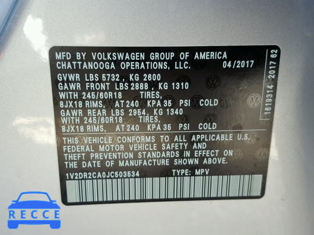 2018 VOLKSWAGEN ATLAS SE 1V2DR2CA0JC503534 image 9