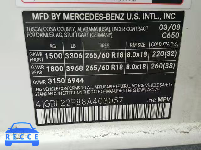 2008 MERCEDES-BENZ GL 320 CDI 4JGBF22E88A403057 зображення 9