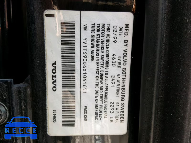 1999 VOLVO S80 T6 TUR YV1TS90D6X1041651 image 9