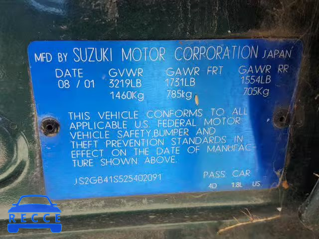 2002 SUZUKI ESTEEM GL JS2GB41S525402091 Bild 9