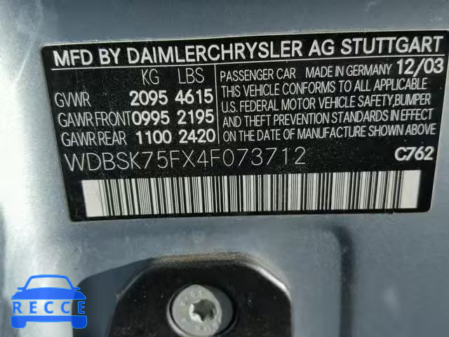 2004 MERCEDES-BENZ SL 500 WDBSK75FX4F073712 image 9