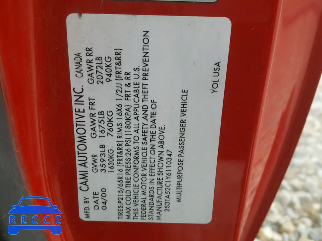 2000 SUZUKI VITARA JLX 2S3TA52C1Y6110347 image 9