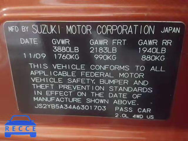 2010 SUZUKI SX4 BASE JS2YB5A34A6301703 image 9