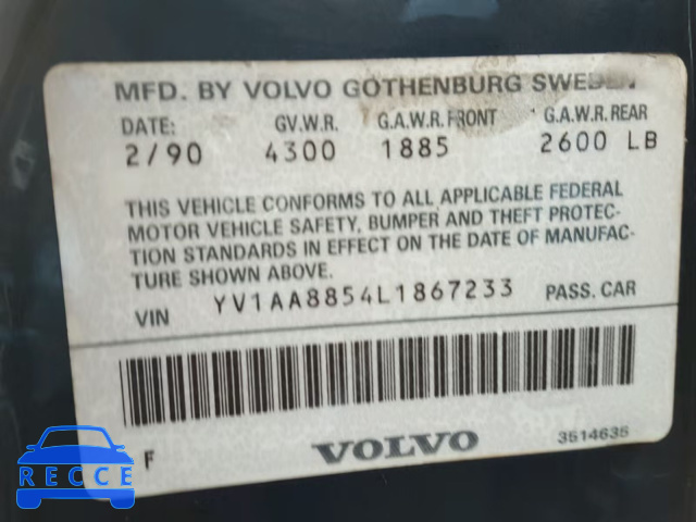 1990 VOLVO 240 BASE YV1AA8854L1867233 image 9