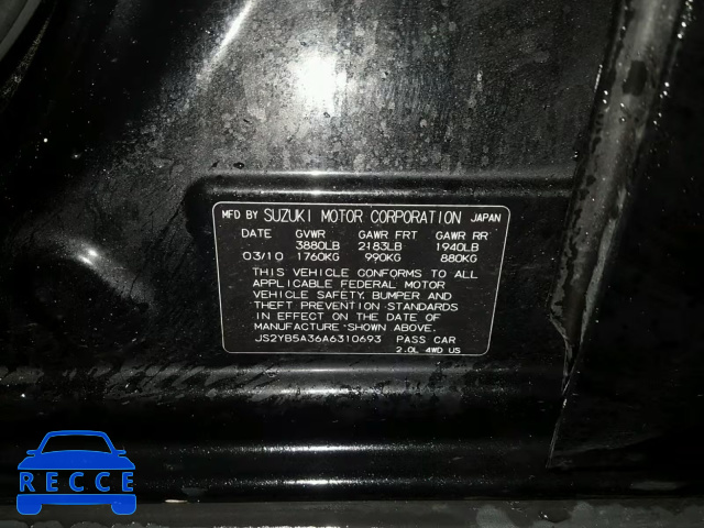 2010 SUZUKI SX4 BASE JS2YB5A36A6310693 зображення 9