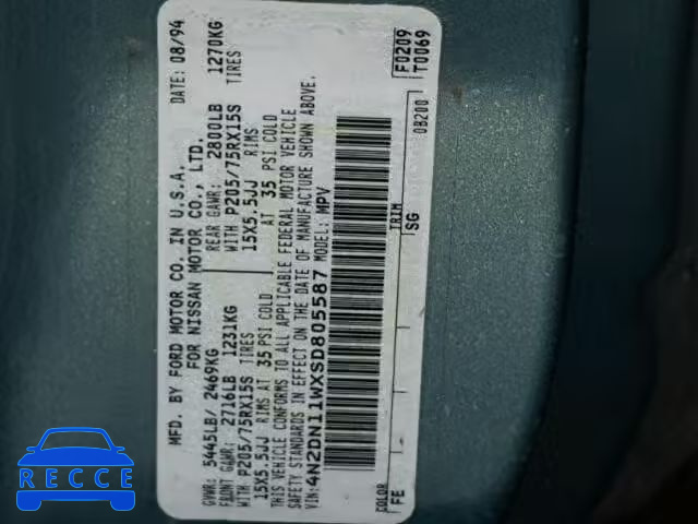 1995 NISSAN QUEST XE 4N2DN11WXSD805587 image 9