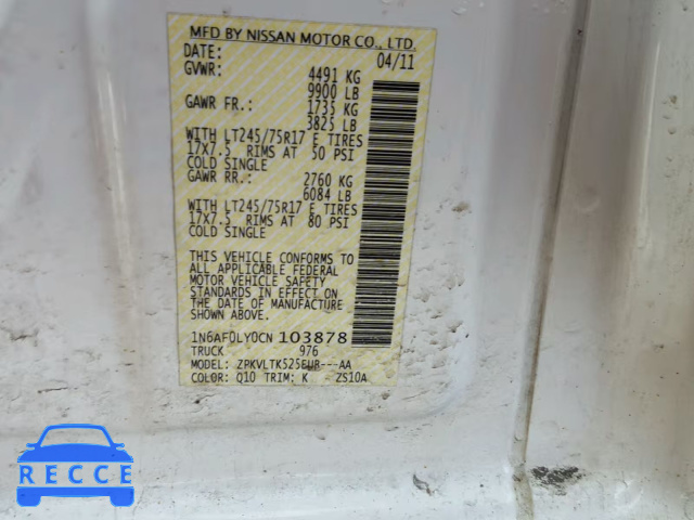 2012 NISSAN NV 2500 1N6AF0LY0CN103878 image 9