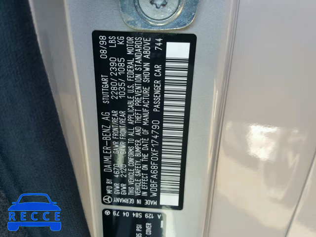 1999 MERCEDES-BENZ SL 500 WDBFA68F0XF174790 image 9