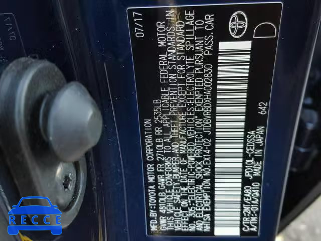 2017 TOYOTA MIRAI JTDBVRBDXHA002830 Bild 9