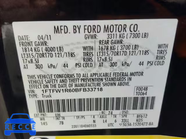 2011 FORD F150 SVT R 1FTFW1R60BFB33718 image 9