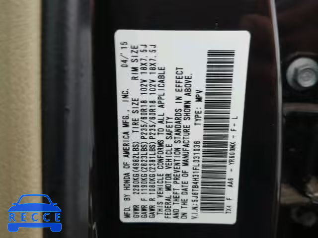 2015 ACURA RDX BASE 5J8TB4H31FL031036 image 9