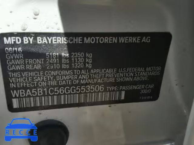 2016 BMW 535 I WBA5B1C56GG553506 зображення 9