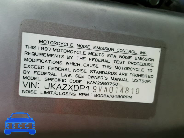 1997 KAWASAKI ZX750 P JKAZXDP19VA014810 image 9