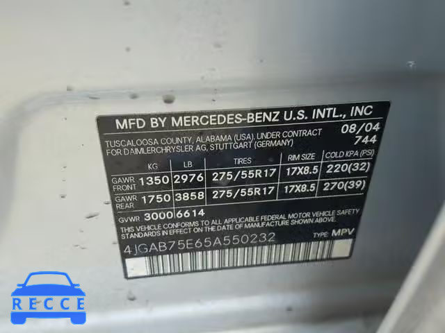 2005 MERCEDES-BENZ ML 500 4JGAB75E65A550232 image 9