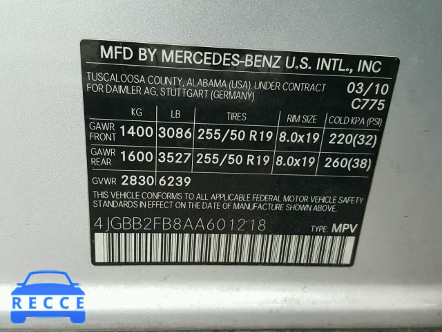 2010 MERCEDES-BENZ ML 350 BLU 4JGBB2FB8AA601218 Bild 9