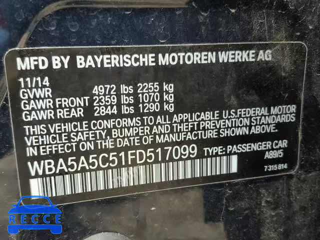 2015 BMW 528 I WBA5A5C51FD517099 image 9