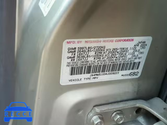 2004 MITSUBISHI MONTERO LI JA4MW51S94J009223 image 9
