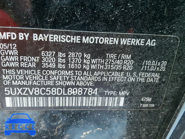 2013 BMW X5 XDRIVE5 5UXZV8C58DL898784 зображення 9