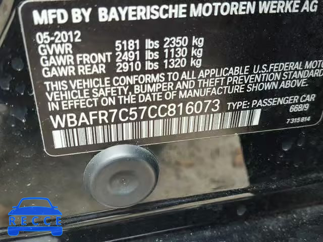 2012 BMW 535 I WBAFR7C57CC816073 зображення 9