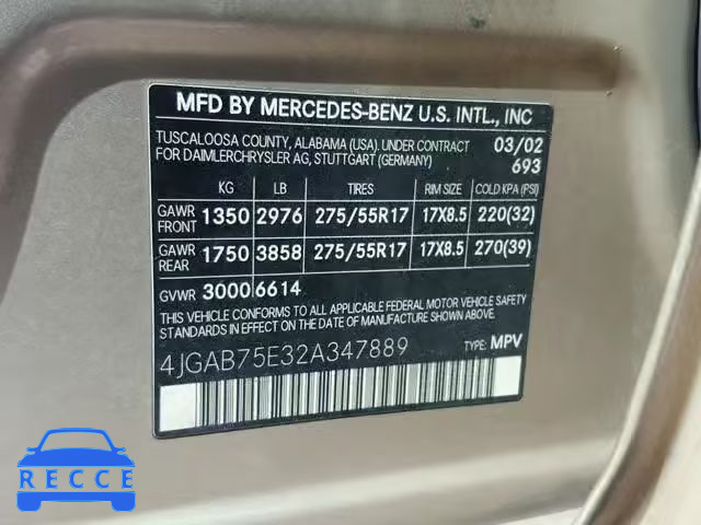 2002 MERCEDES-BENZ ML 500 4JGAB75E32A347889 Bild 9