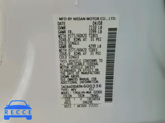 2009 NISSAN ARMADA SE 5N1BA08D69N600336 image 9