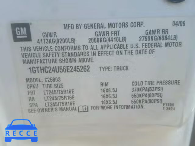 2006 GMC SIERRA C25 1GTHC24U56E245262 image 9