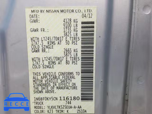 2012 NISSAN NV 1500 1N6BF0KY5CN116180 image 9