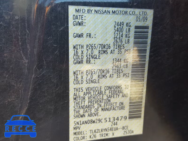 2009 NISSAN XTERRA OFF 5N1AN08W29C513479 зображення 9