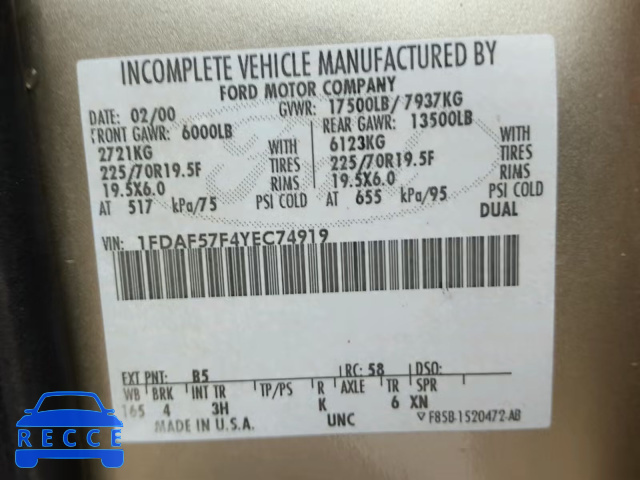 2000 FORD F550 SUPER 1FDAF57F4YEC74919 image 9