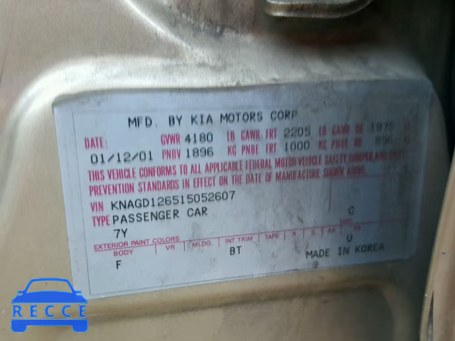 2001 KIA OPTIMA MAG KNAGD126515052607 image 9