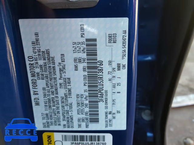 2018 FORD FUSION SE 3FA6P0LU5JR138760 image 9