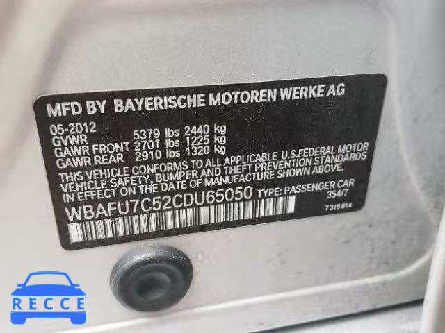 2012 BMW 535 XI WBAFU7C52CDU65050 зображення 9