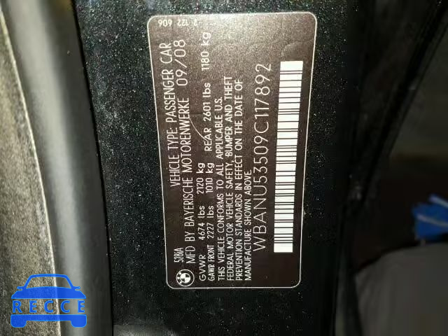 2009 BMW 528 I WBANU53509C117892 image 9