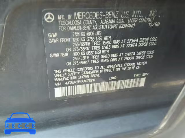 1999 MERCEDES-BENZ ML 430 4JGAB72E4XA076210 image 9