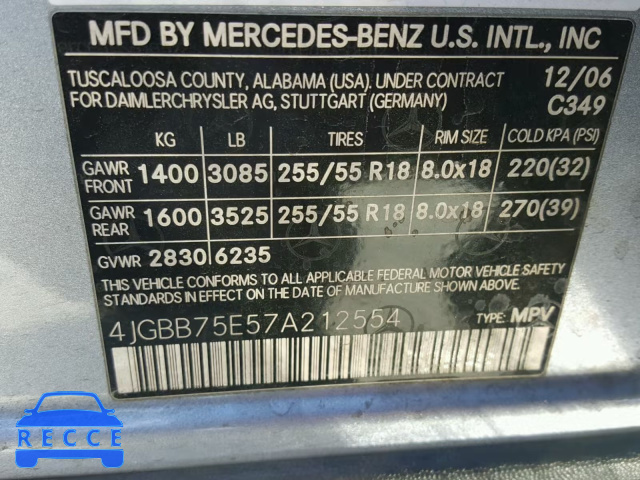 2007 MERCEDES-BENZ ML 500 4JGBB75E57A212554 image 9