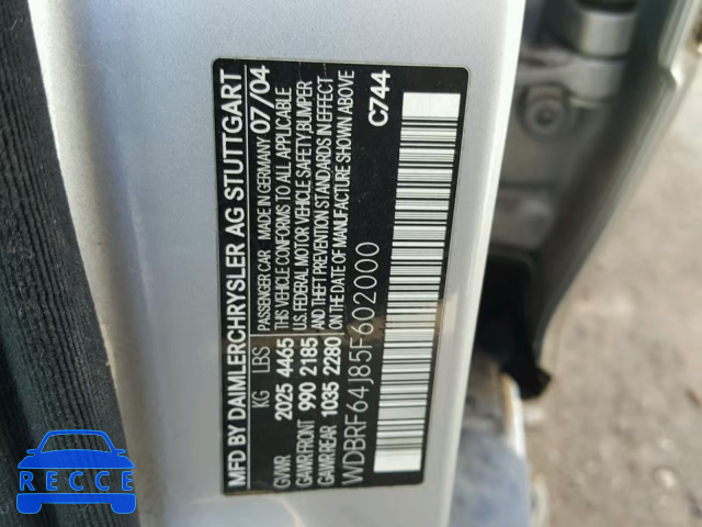 2005 MERCEDES-BENZ C 320 WDBRF64J85F602000 image 9