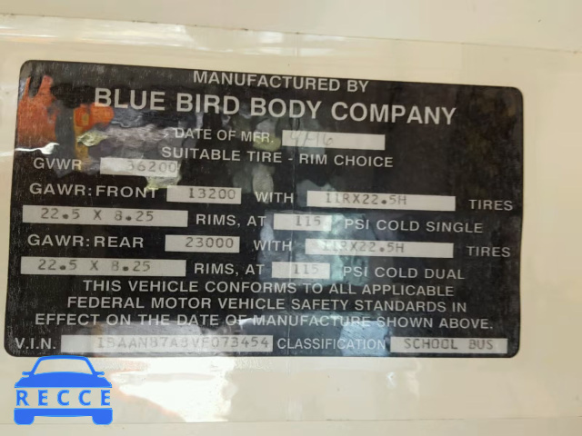1997 BLUE BIRD SCHOOL BUS 1BAANB7A8VF073454 зображення 9