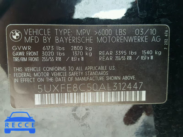 2010 BMW X5 XDRIVE4 5UXFE8C50AL312447 image 9