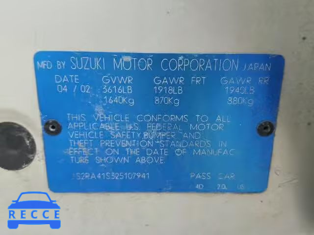 2002 SUZUKI AERIO S JS2RA41S325107941 image 9