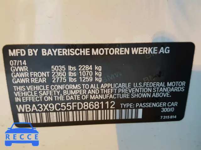 2015 BMW 335 XIGT WBA3X9C55FD868112 зображення 9